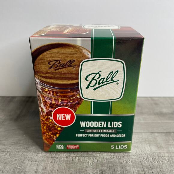 NIB BALL Jar Acacia Wood Storage Lids 5 Pack Regular Mouth High Quality - Picture 5 of 10